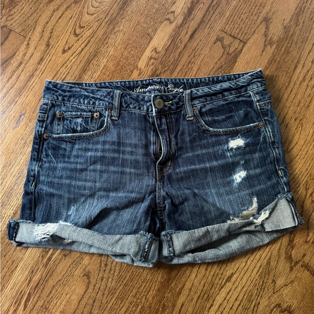 American Eagle Outfitters Distressed Dark Blue Jean Shorts